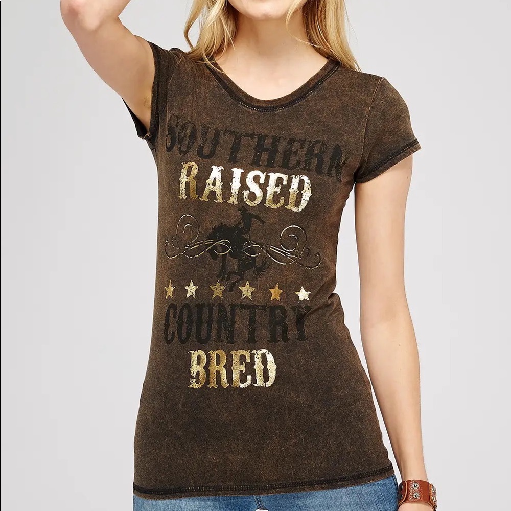 Southern raised country bred soft brown tshirt